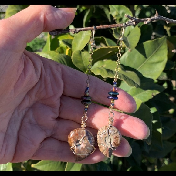 Polished Ammonite Dangle Earrings - Picture 12 of 16